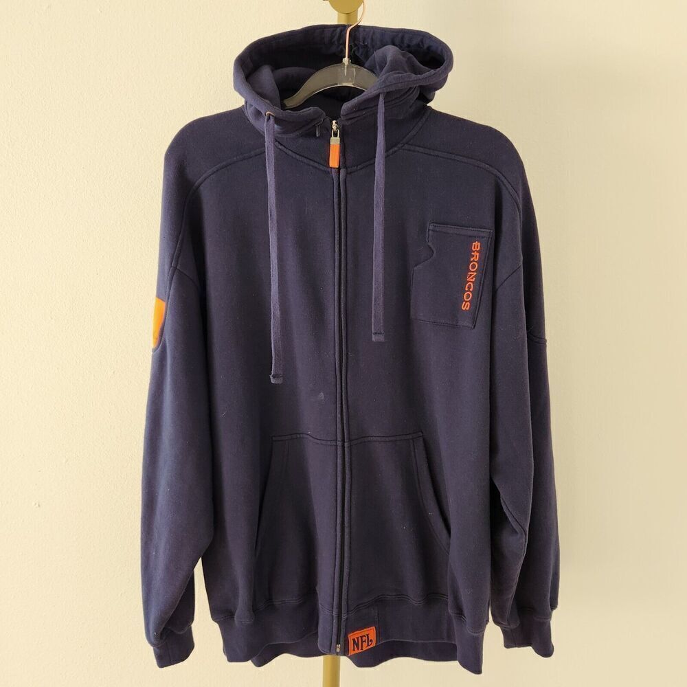 NFL Denver Broncos Full Zip Hoodie Jacket Mens Size Large Embroidered Navy Blue - Picture 1 of 7